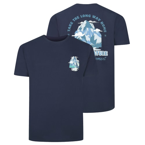 Bigdude Long Way Home Front and Back Print T-Shirt Navy